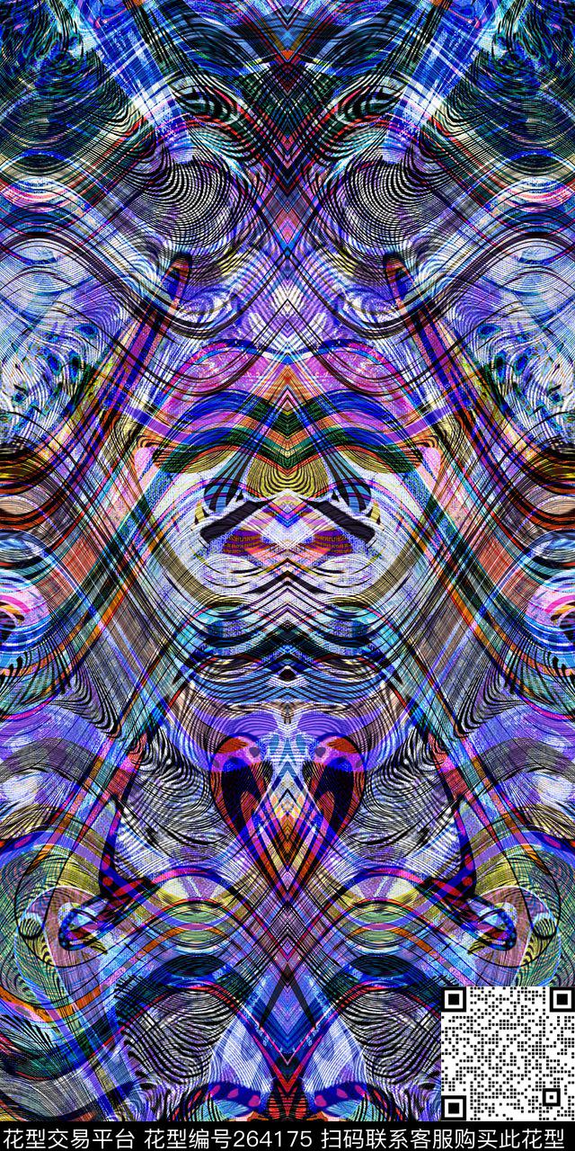 镜像对称民族风线条数码印花华亿平台下载（图片编号: 264175） - 瓦栏（Walan）