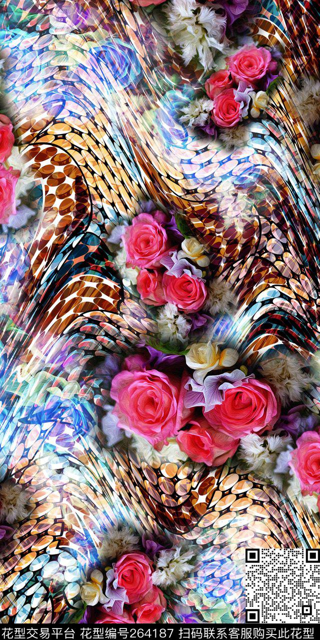 几何圆点花卉花朵数码印花华亿平台下载（图片编号: 264187） - 瓦栏（Walan）