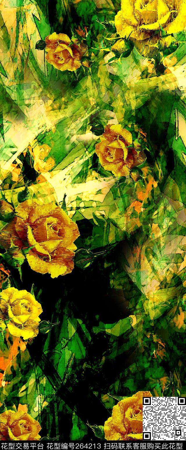 定位图案花卉笔触肌理数码印花华亿平台下载（图片编号: 264213） - 瓦栏（Walan）
