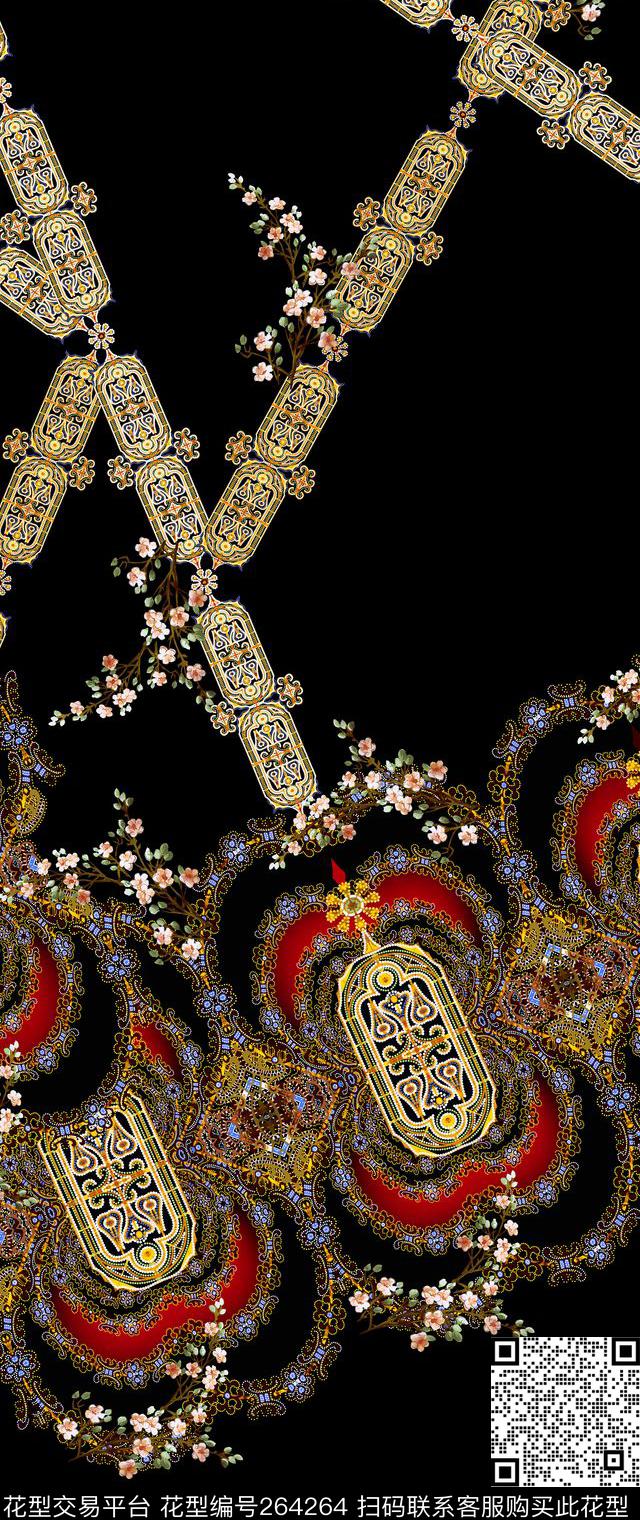 民族风宫廷风欧美大气时装数码印花华亿平台下载（图片编号: 264264） - 瓦栏（Walan）