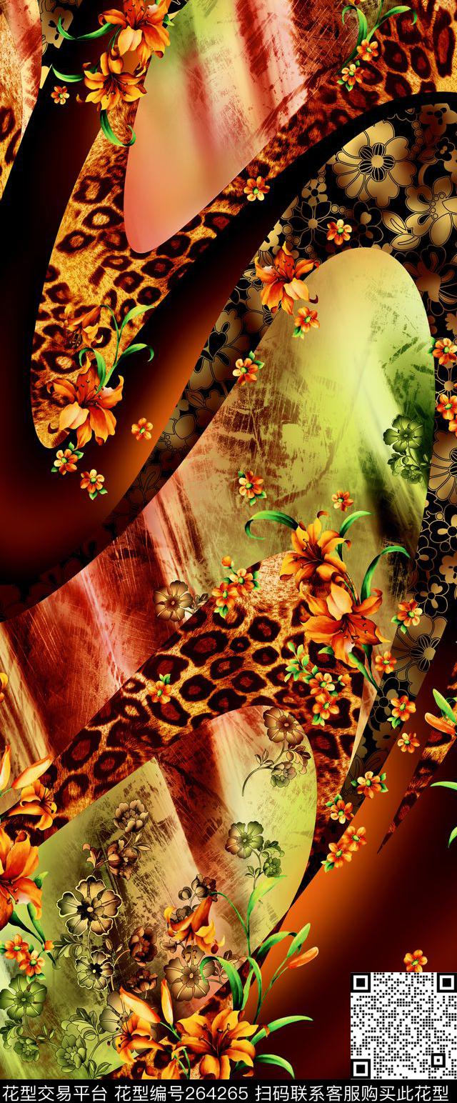 花卉飘带豹纹数码印花华亿平台下载（图片编号: 264265） - 瓦栏（Walan）