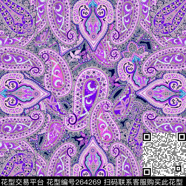 佩斯利涡旋纹复古宫廷数码印花华亿平台下载（图片编号: 264269） - 瓦栏（Walan）