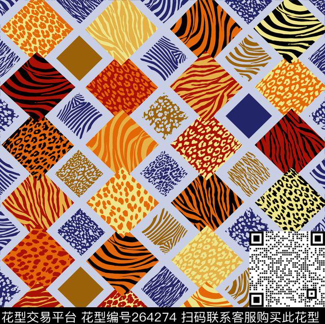 几何方格豹纹传统印花华亿平台下载（图片编号: 264274） - 瓦栏（Walan）