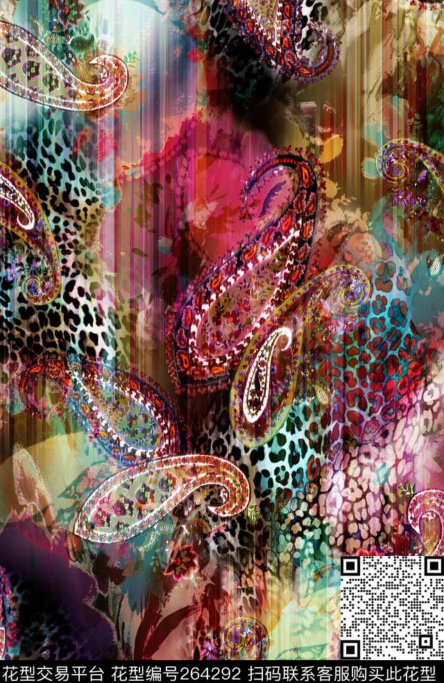 佩斯利花纹火腿纹古典数码印花华亿平台下载（图片编号: 264292） - 瓦栏（Walan）