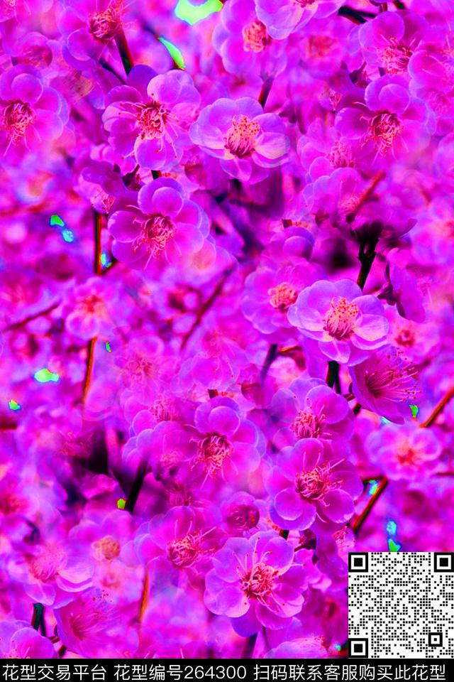 满底密集花卉梅花红色数码印花华亿平台下载（图片编号: 264300） - 瓦栏（Walan）