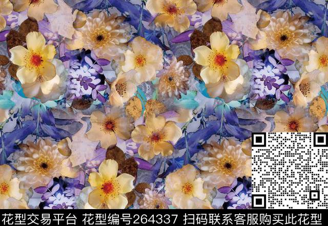 花卉海棠绚丽数码印花华亿平台下载（图片编号: 264337） - 瓦栏（Walan）