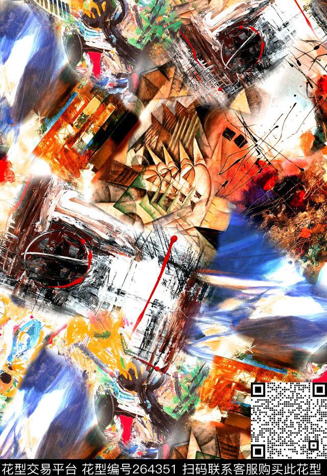 现代涂鸦抽象数码印花华亿平台下载（图片编号: 264351） - 瓦栏（Walan）