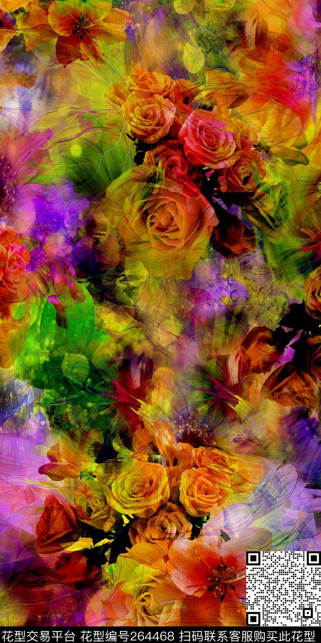 朦胧艺术花卉数码印花华亿平台下载（图片编号: 264468） - 瓦栏（Walan）