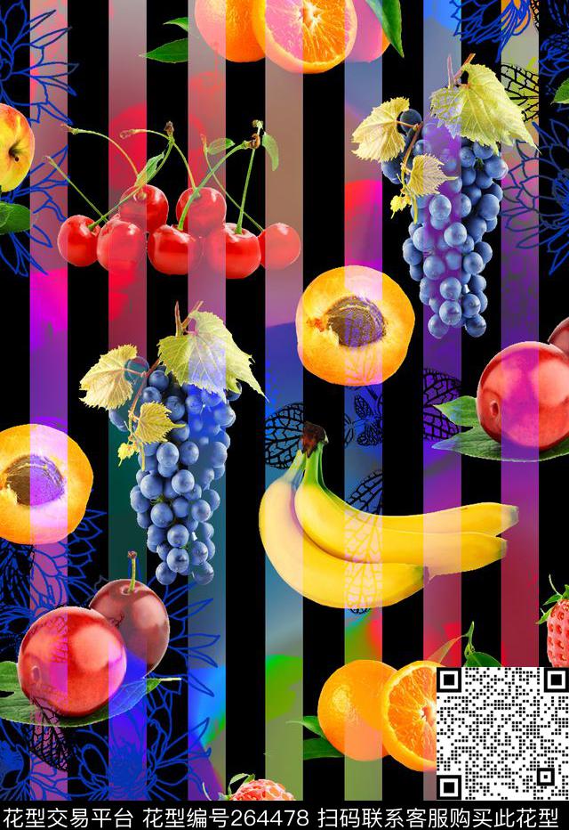 条纹几何水果数码印花华亿平台下载（图片编号: 264478） - 瓦栏（Walan）