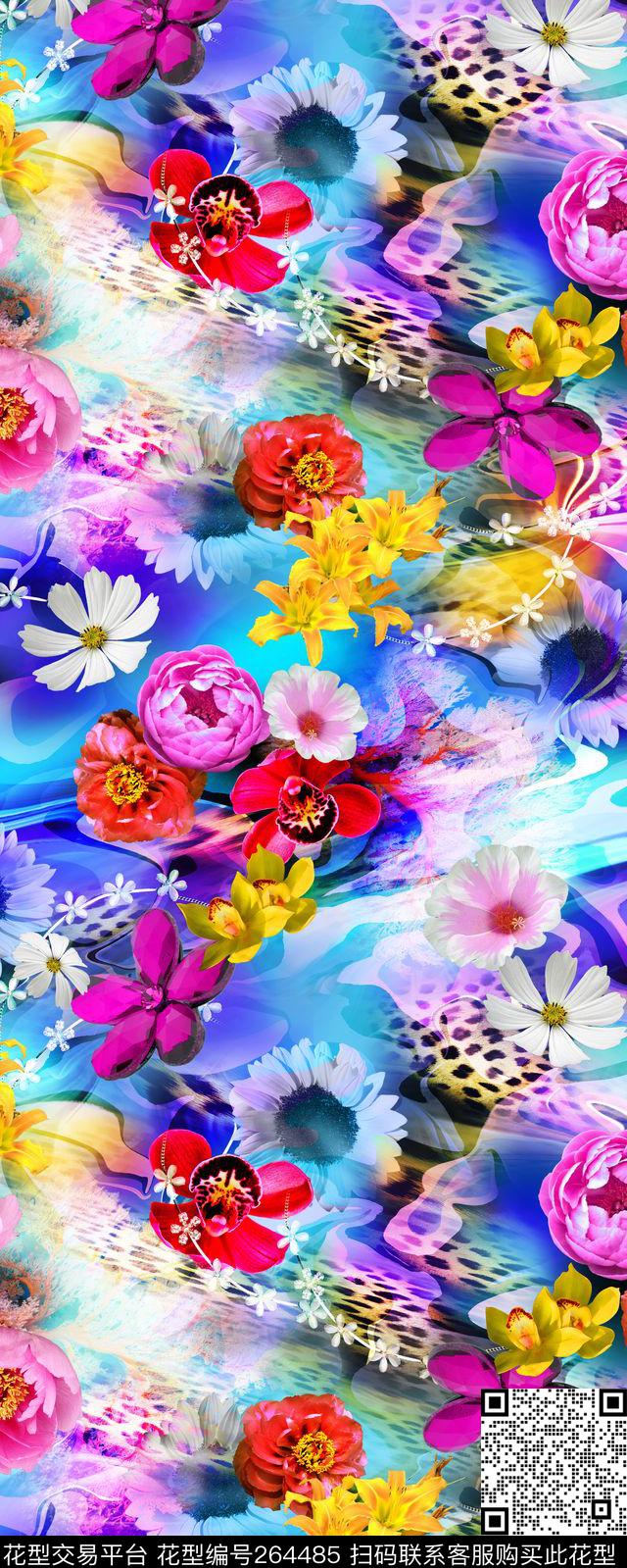 花卉花海水波纹数码印花华亿平台下载（图片编号: 264485） - 瓦栏（Walan）