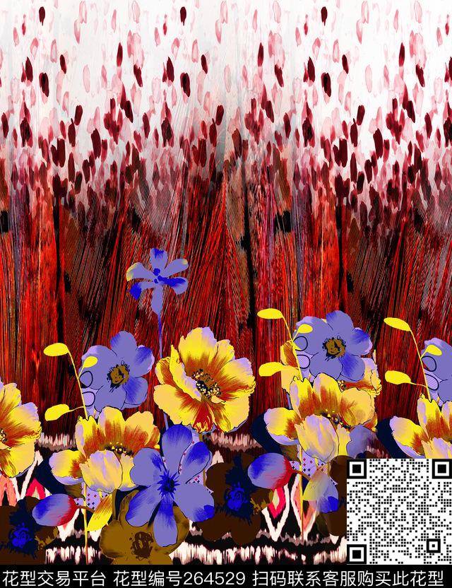 定位花卉民族风花纹数码印花华亿平台下载（图片编号: 264529） - 瓦栏（Walan）