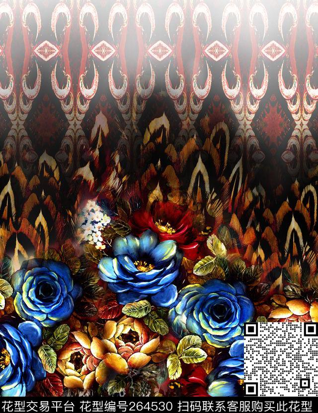 定位花卉羽毛数码印花华亿平台下载（图片编号: 264530） - 瓦栏（Walan）