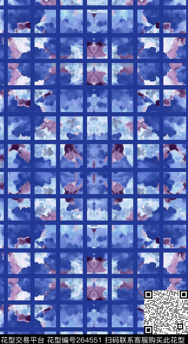 几何格子花卉数码印花华亿平台下载（图片编号: 264551） - 瓦栏（Walan）