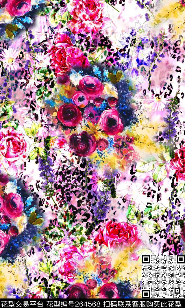 花卉花朵水彩数码印花华亿平台下载（图片编号: 264568） - 瓦栏（Walan）