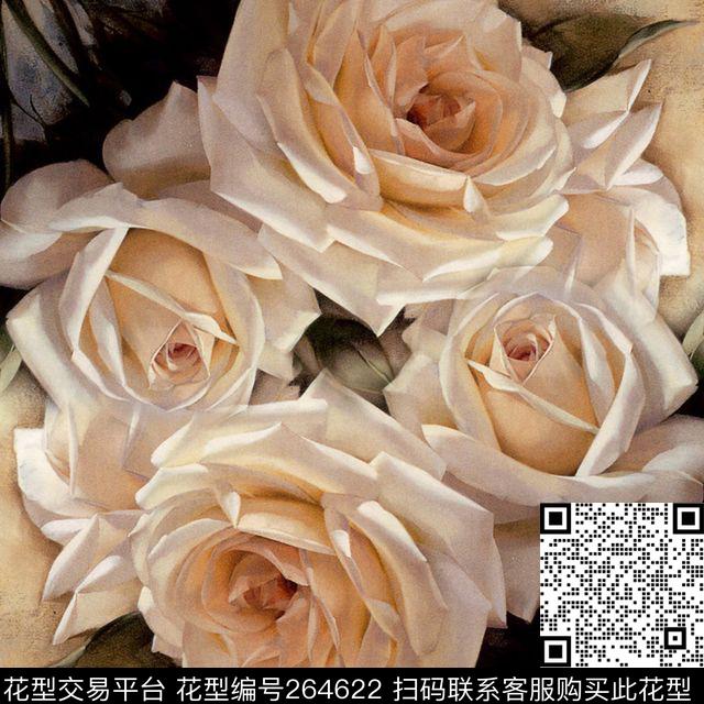 围巾方巾大花数码印花华亿平台下载（图片编号: 264622） - 瓦栏（Walan）