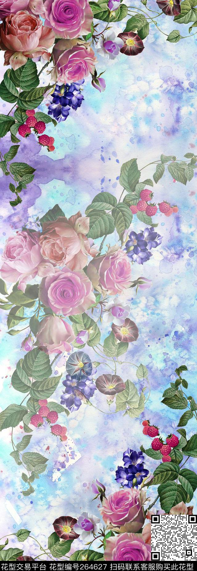 花卉植物缠枝数码印花华亿平台下载（图片编号: 264627） - 瓦栏（Walan）