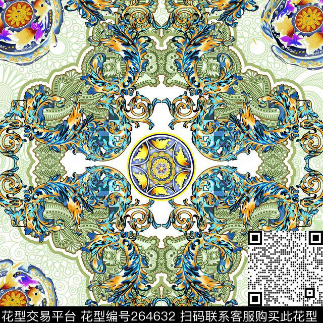 对称欧式古典数码印花华亿平台下载（图片编号: 264632） - 瓦栏（Walan）