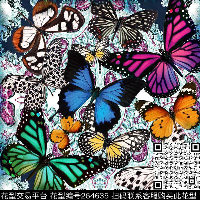 蝴蝶动物昆虫数码印花华亿平台下载（图片编号: 264635） - 瓦栏（Walan）