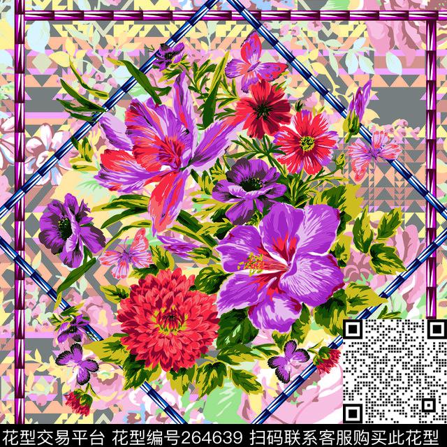 花卉几何花纹数码印花华亿平台下载（图片编号: 264639） - 瓦栏（Walan）