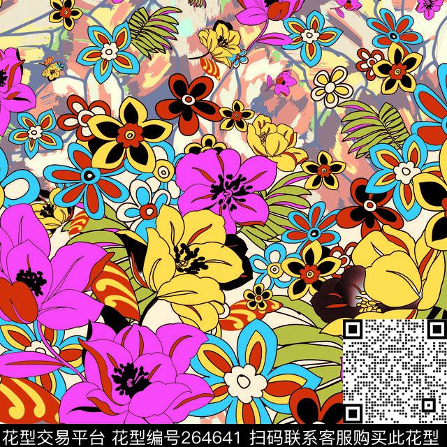 花卉花朵方巾数码印花华亿平台下载（图片编号: 264641） - 瓦栏（Walan）
