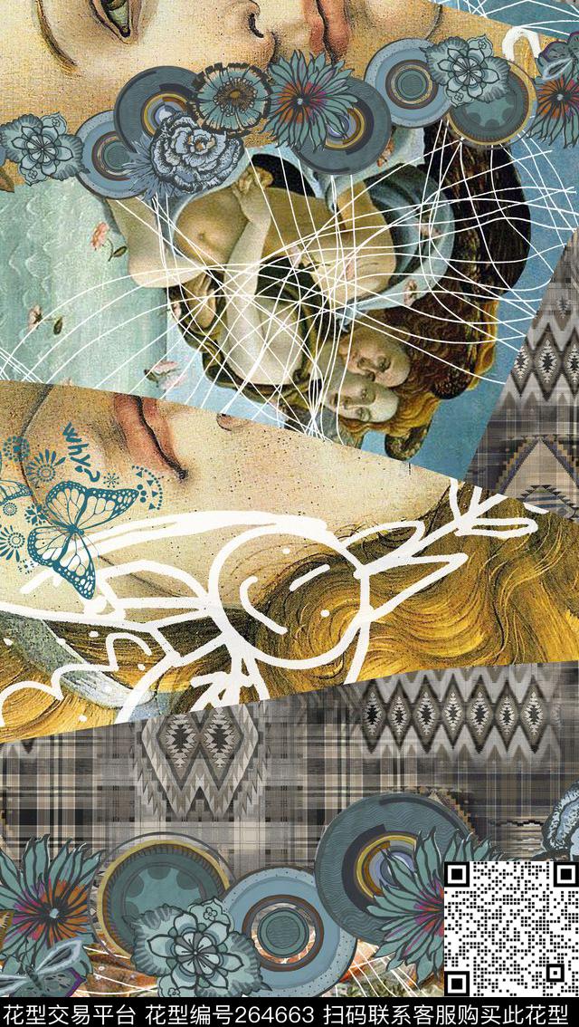 抽象拼贴拼接数码印花华亿平台下载（图片编号: 264663） - 瓦栏（Walan）