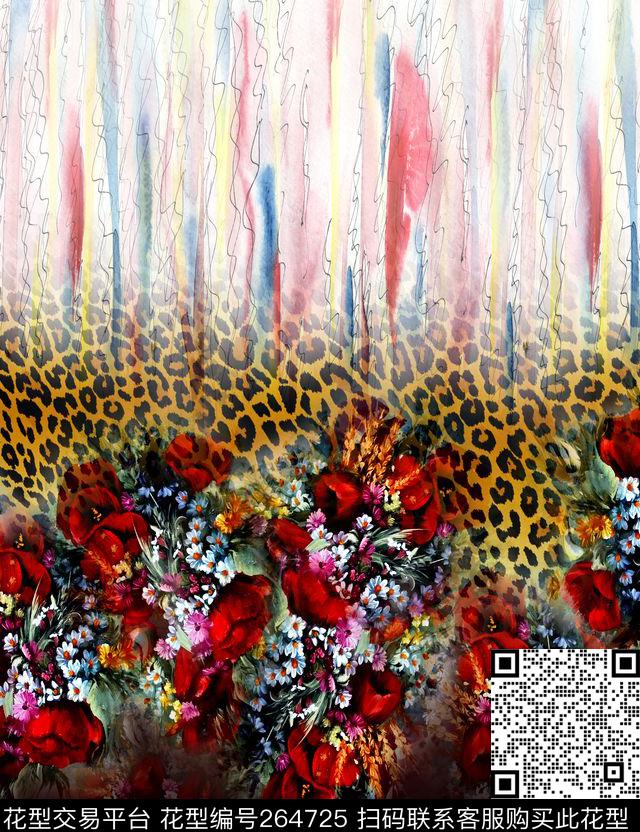 豹纹花卉水粉数码印花华亿平台下载（图片编号: 264725） - 瓦栏（Walan）