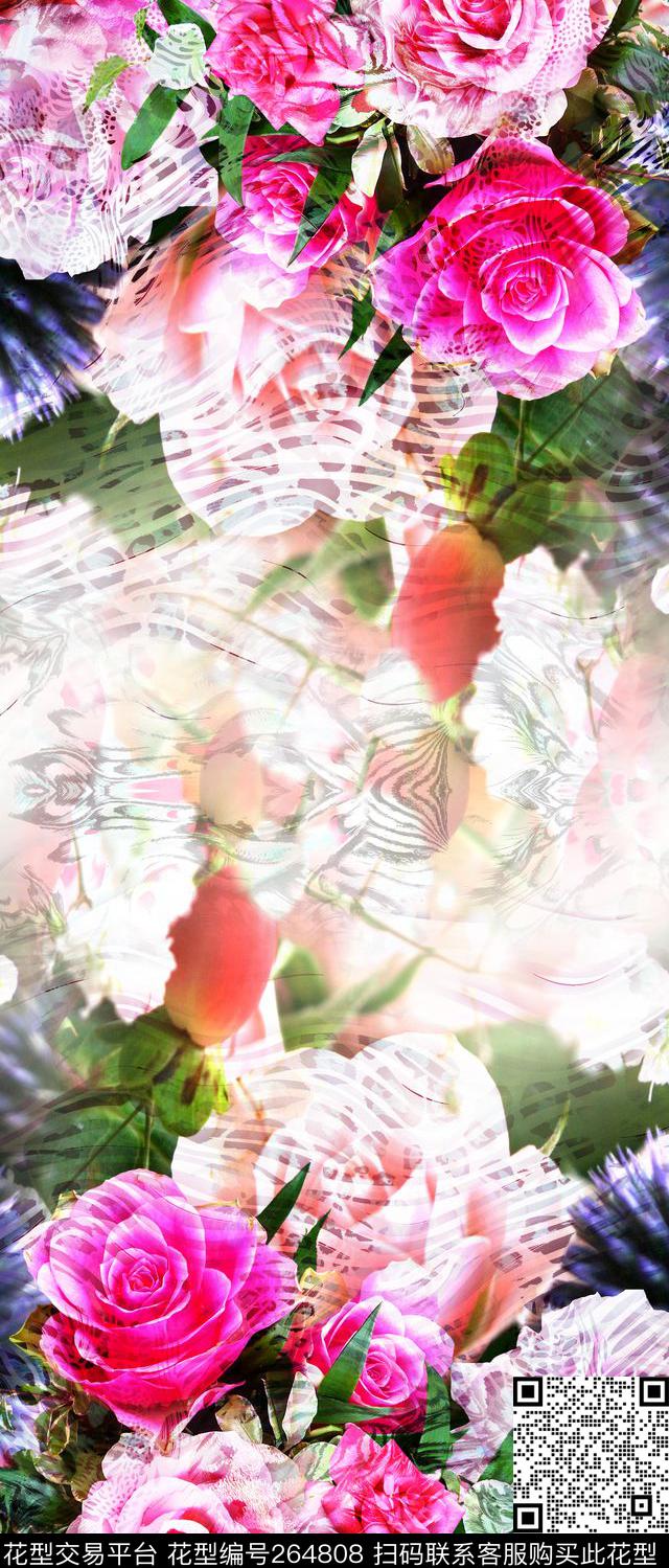 定位花卉大花数码印花华亿平台下载（图片编号: 264808） - 瓦栏（Walan）