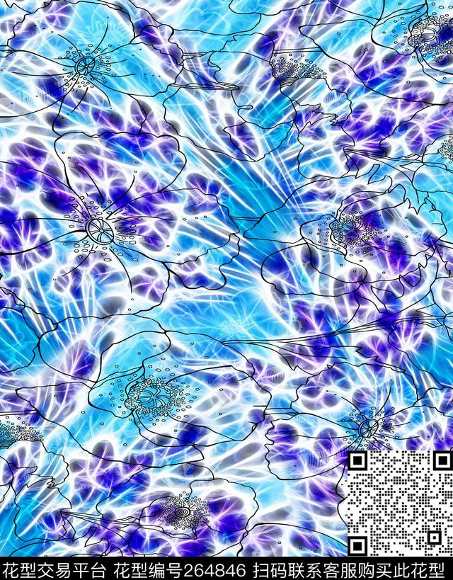 抽象肌理迷幻数码印花华亿平台下载（图片编号: 264846） - 瓦栏（Walan）