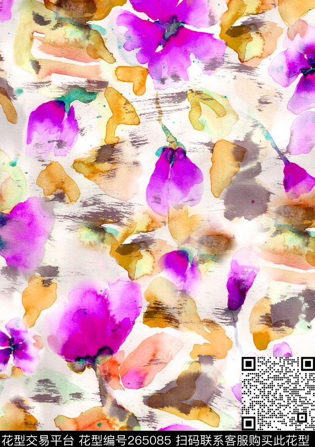 水彩花卉晕染数码印花华亿平台下载（图片编号: 265085） - 瓦栏（Walan）