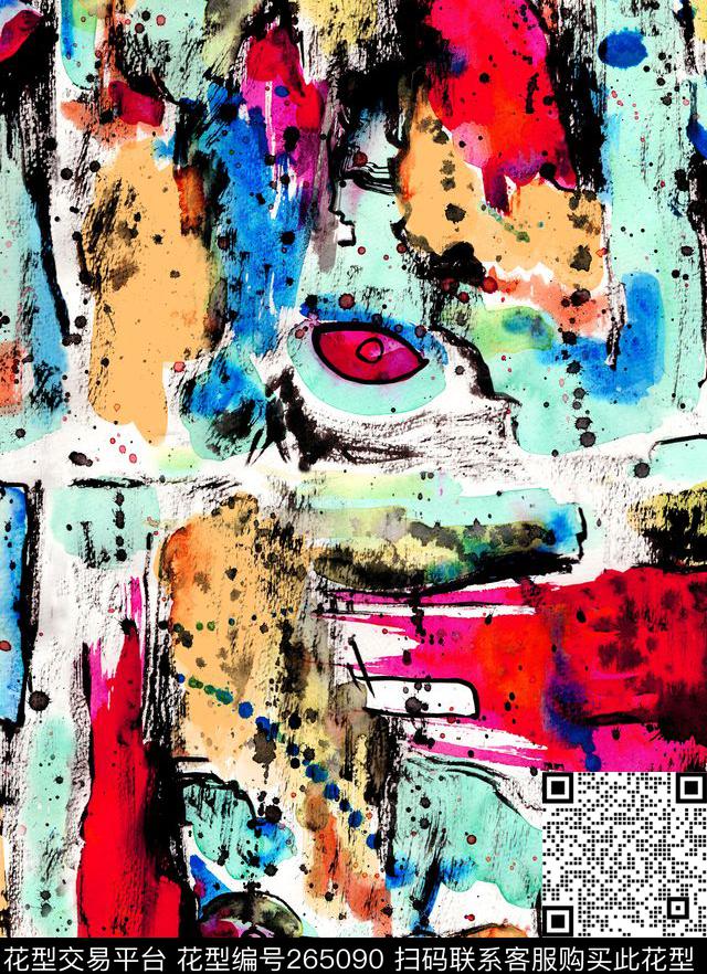 手绘水彩涂鸦数码印花华亿平台下载（图片编号: 265090） - 瓦栏（Walan）