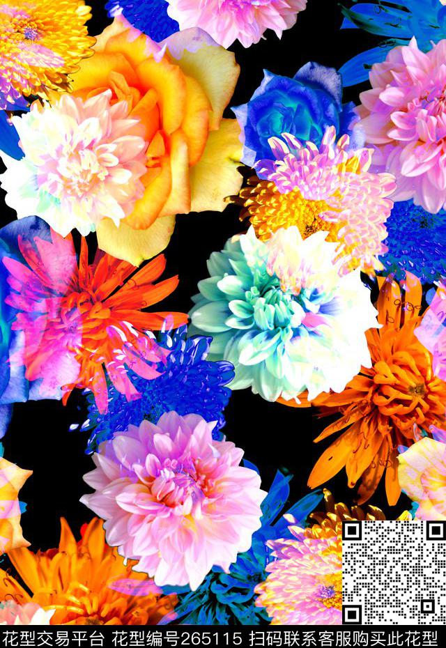 花卉大花艳丽数码印花华亿平台下载（图片编号: 265115） - 瓦栏（Walan）