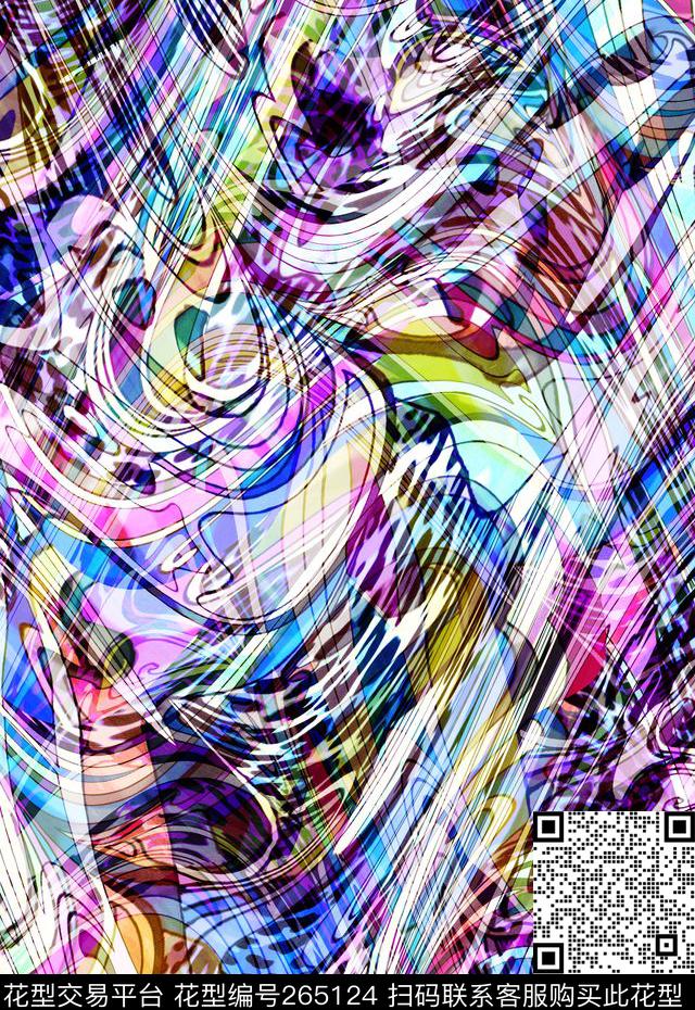 线条弯曲错觉彩色抽象数码印花华亿平台下载（图片编号: 265124） - 瓦栏（Walan）