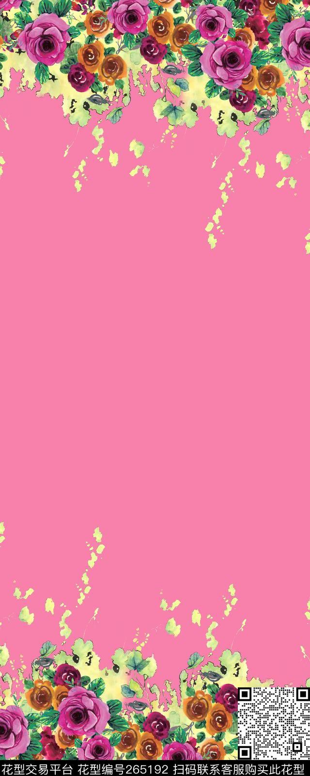 手绘花卉带状传统印花华亿平台下载（图片编号: 265192） - 瓦栏（Walan）