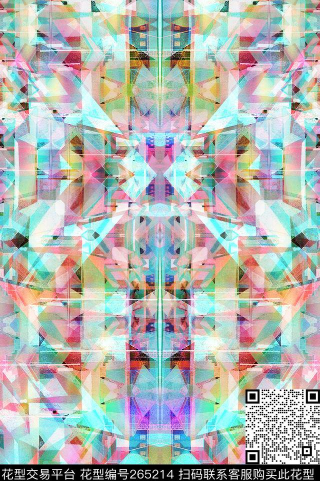 彩色几何格子抽象数码印花华亿平台下载（图片编号: 265214） - 瓦栏（Walan）