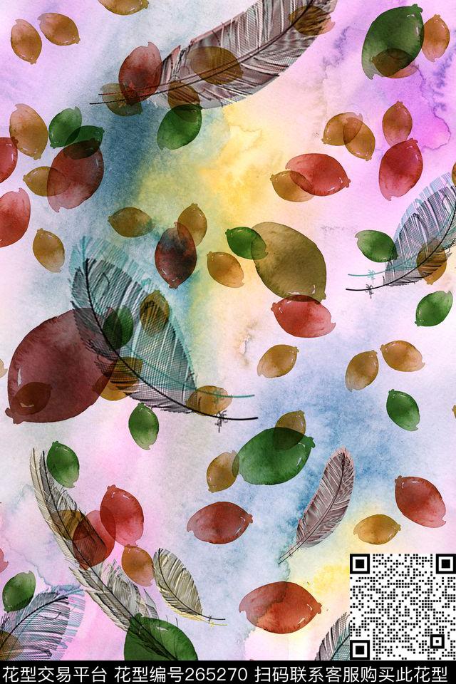 羽毛花瓣晕染数码印花华亿平台下载（图片编号: 265270） - 瓦栏（Walan）