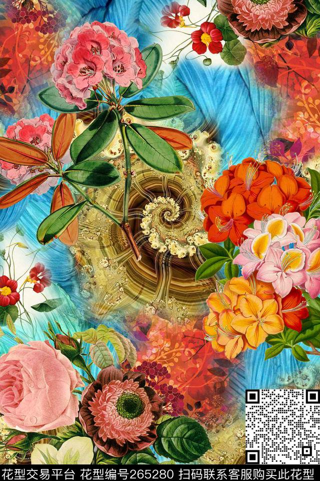 手绘花卉工笔数码印花华亿平台下载（图片编号: 265280） - 瓦栏（Walan）