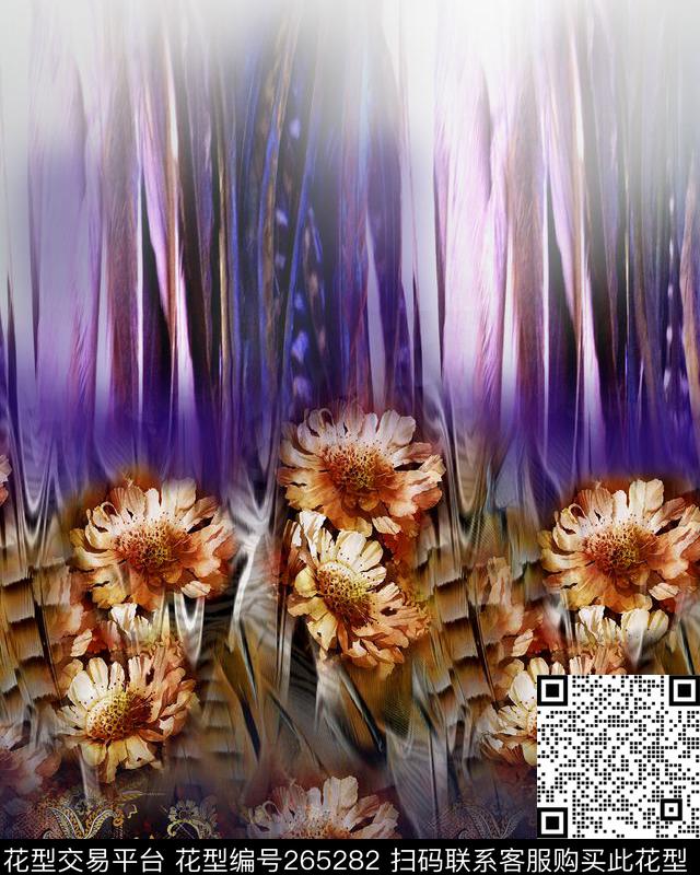 花卉线条长短错觉梦幻数码印花华亿平台下载（图片编号: 265282） - 瓦栏（Walan）