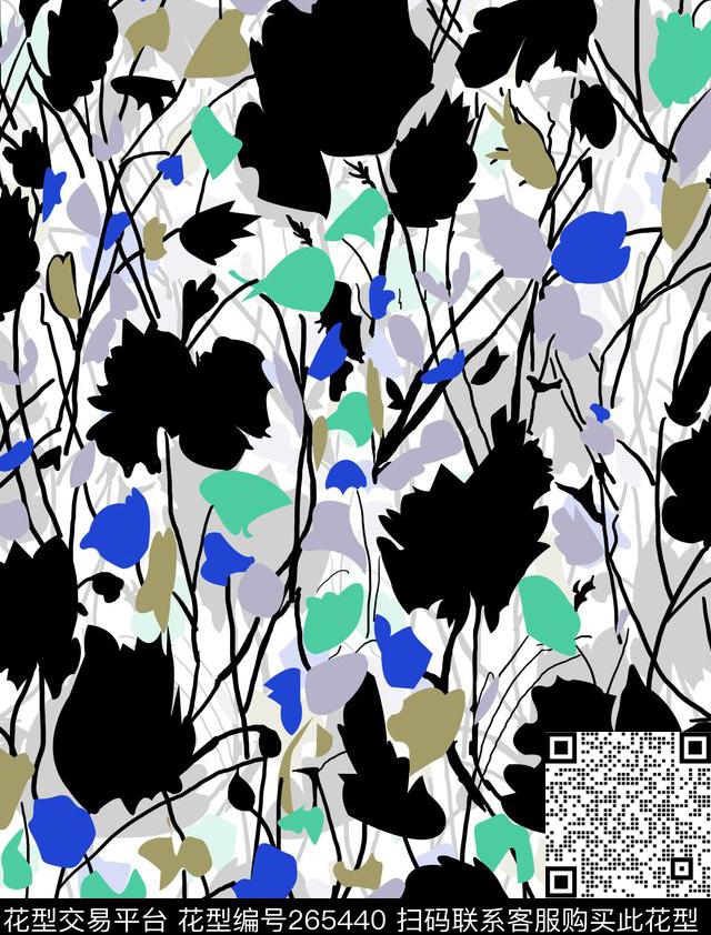 水墨抽象花卉传统印花华亿平台下载（图片编号: 265440） - 瓦栏（Walan）