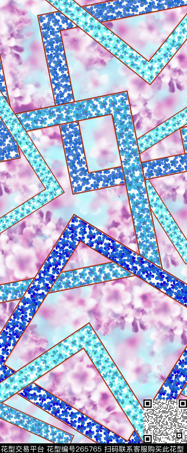 方块框框朦胧花数码印花华亿平台下载（图片编号: 265765） - 瓦栏（Walan）