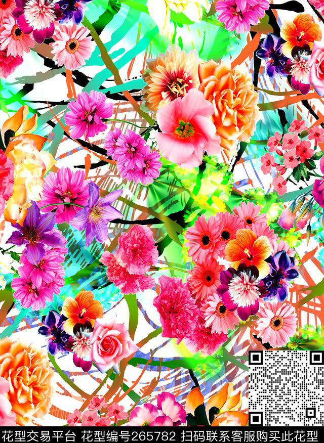 植物花卉绚丽数码印花华亿平台下载（图片编号: 265782） - 瓦栏（Walan）
