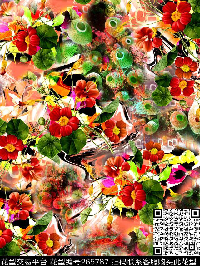 花卉满底植物数码印花华亿平台下载（图片编号: 265787） - 瓦栏（Walan）