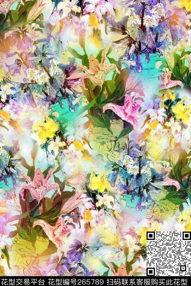 肌理笔触花卉数码印花华亿平台下载（图片编号: 265789） - 瓦栏（Walan）