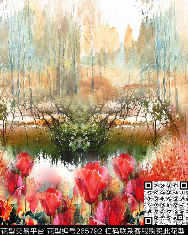 定位水彩花卉数码印花华亿平台下载（图片编号: 265792） - 瓦栏（Walan）