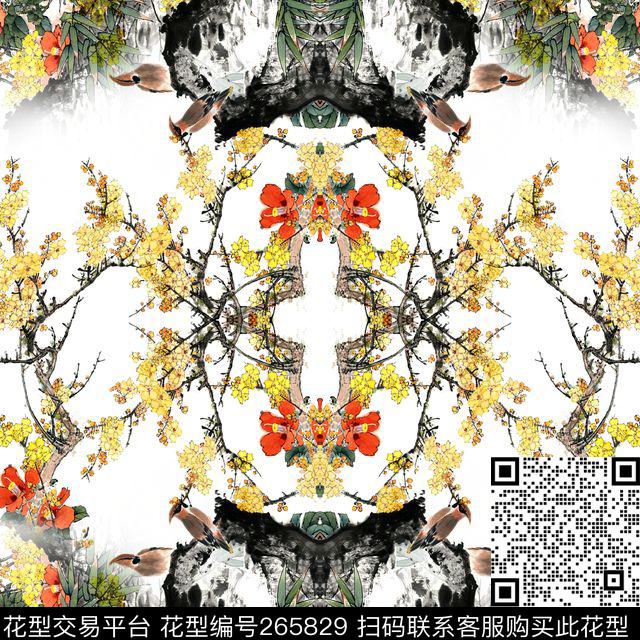 中国风山水花鸟数码印花华亿平台下载（图片编号: 265829） - 瓦栏（Walan）