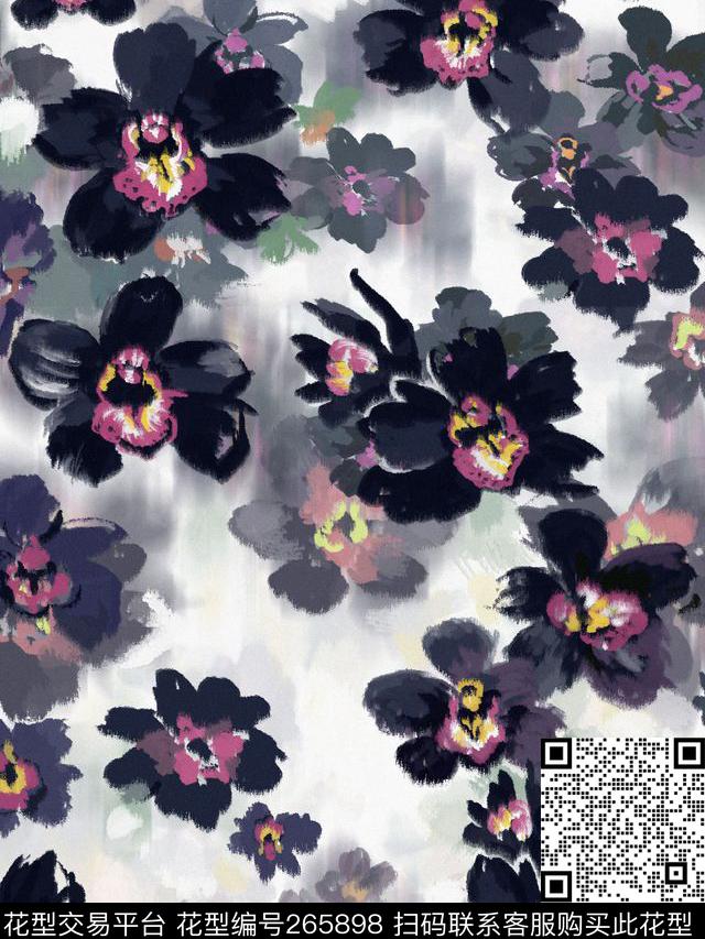 水彩花卉晕染数码印花华亿平台下载（图片编号: 265898） - 瓦栏（Walan）