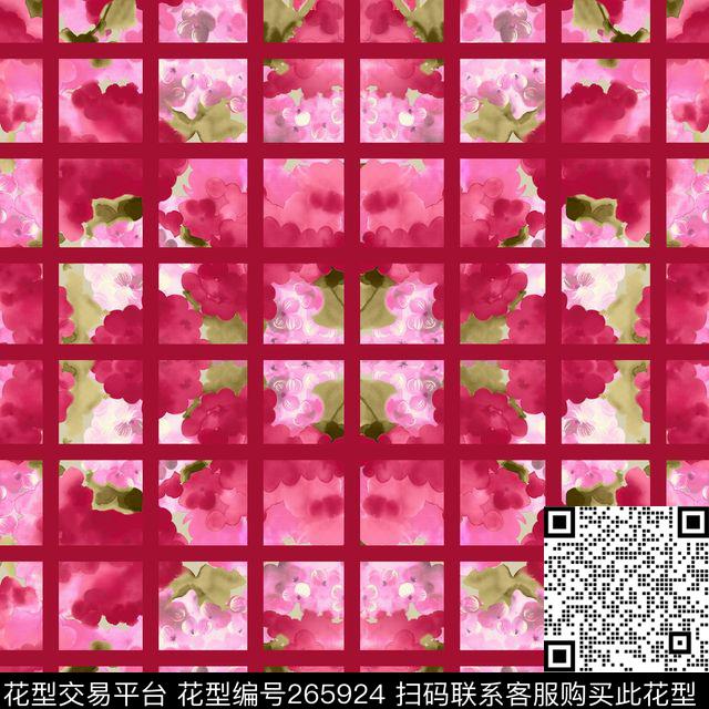 花卉网格红色数码印花华亿平台下载（图片编号: 265924） - 瓦栏（Walan）