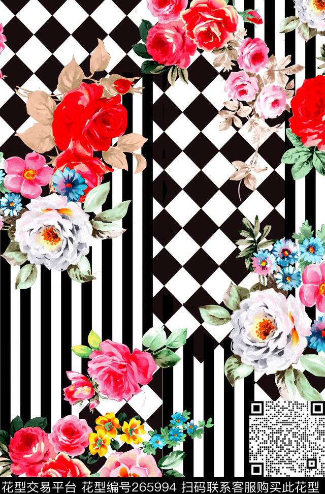 花卉格子数码印花华亿平台下载（图片编号: 265994） - 瓦栏（Walan）