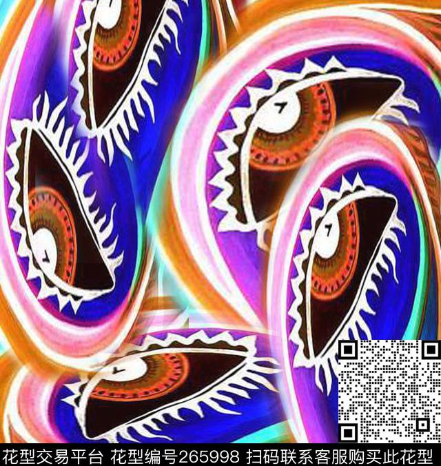 写意眼睛色块传统印花华亿平台下载（图片编号: 265998） - 瓦栏（Walan）