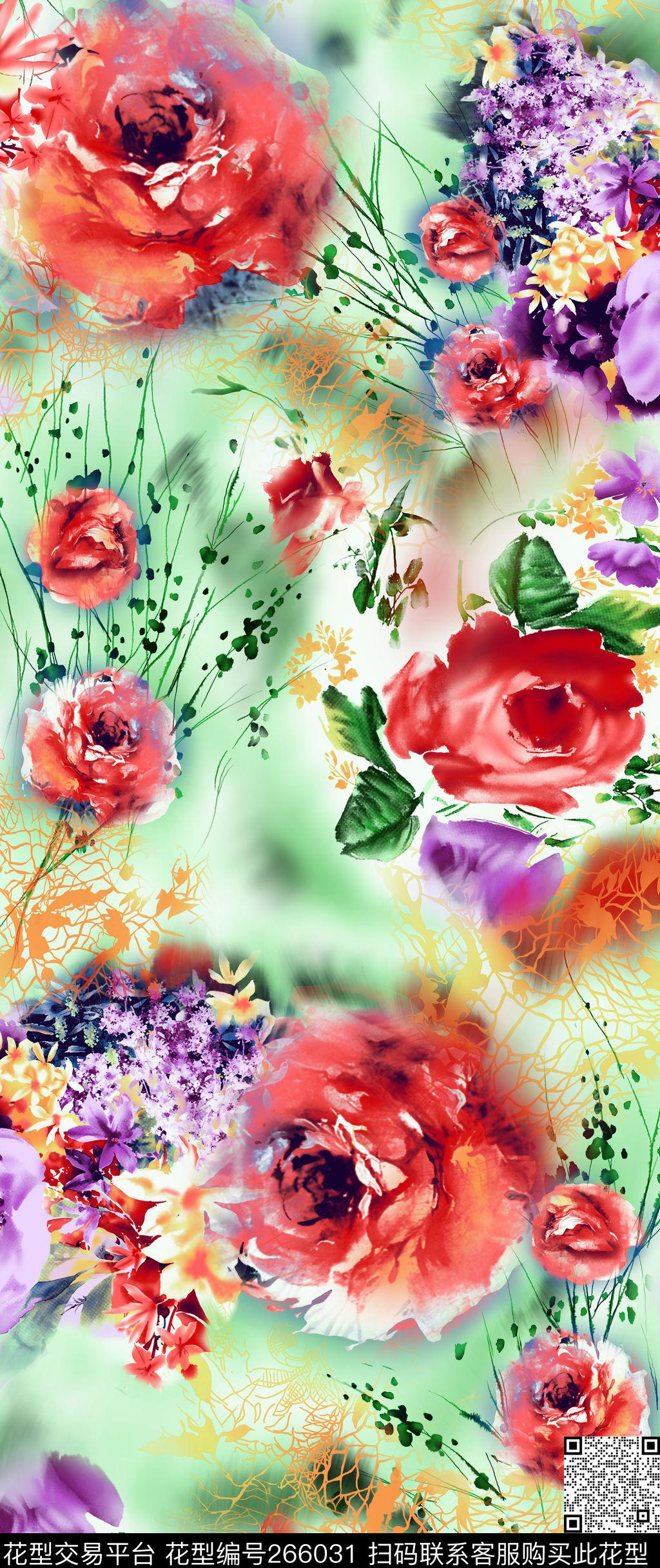 花卉水彩温馨数码印花华亿平台下载（图片编号: 266031） - 瓦栏（Walan）