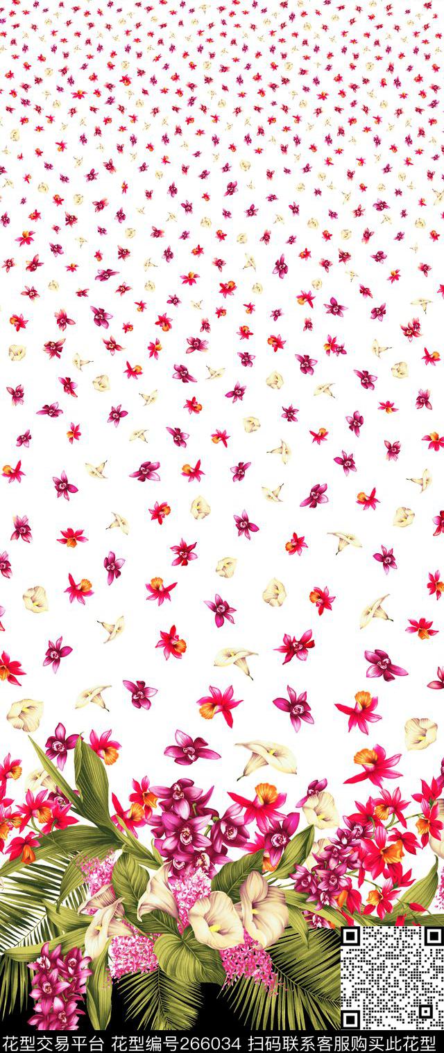 热带花卉小花数码印花华亿平台下载（图片编号: 266034） - 瓦栏（Walan）